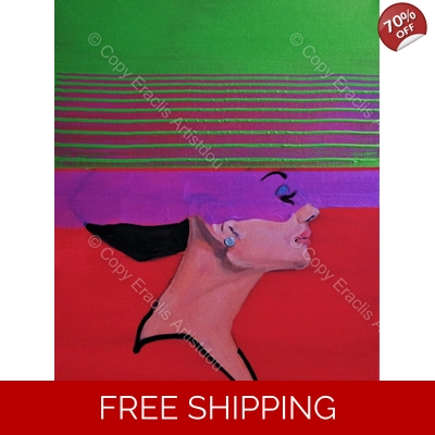 Lady in green hat abstract portrait 568